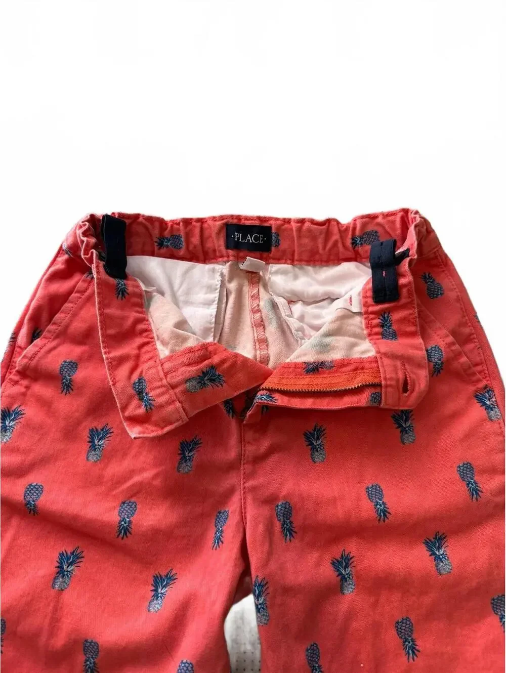 The Childrens Place Boys Pineapple Chino Shorts 12 Coral Pink Orange Adjustable